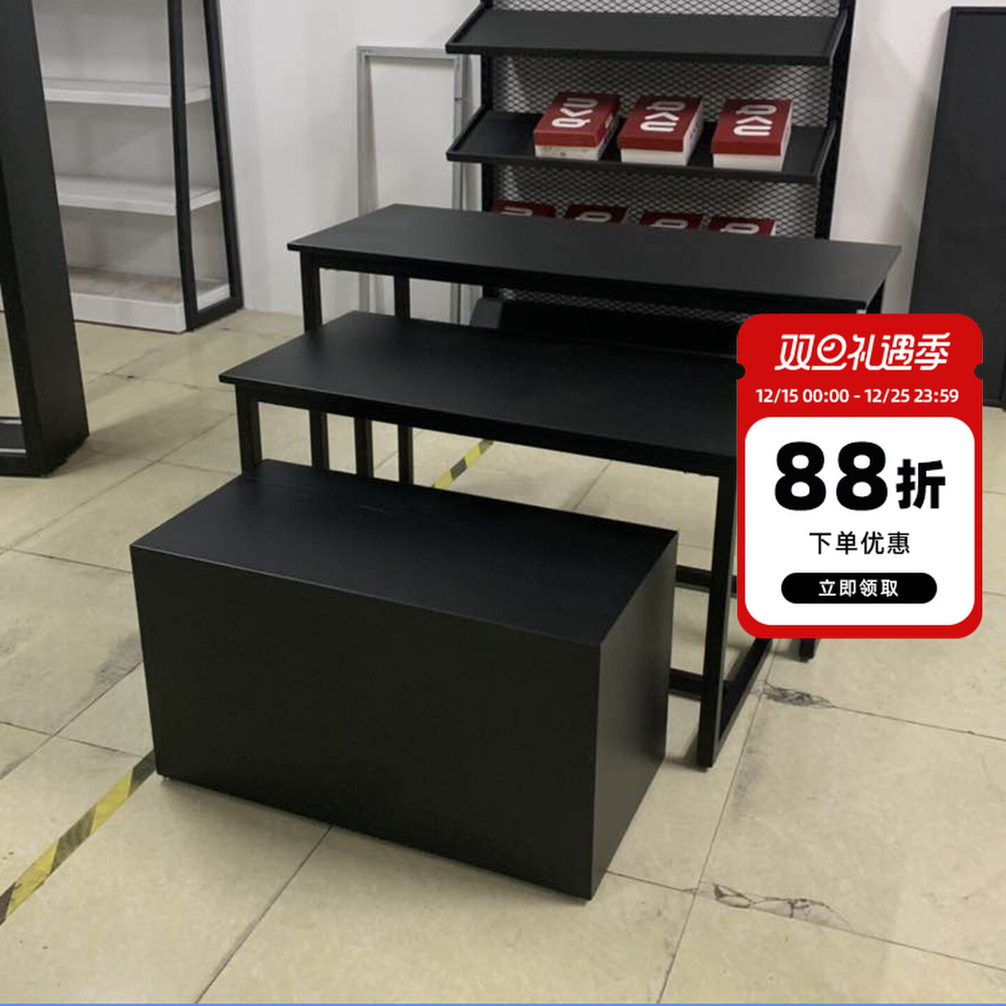 罗步斯黑色流水台装饰展示台高低桌服装展示桌中岛架橱窗展示柜