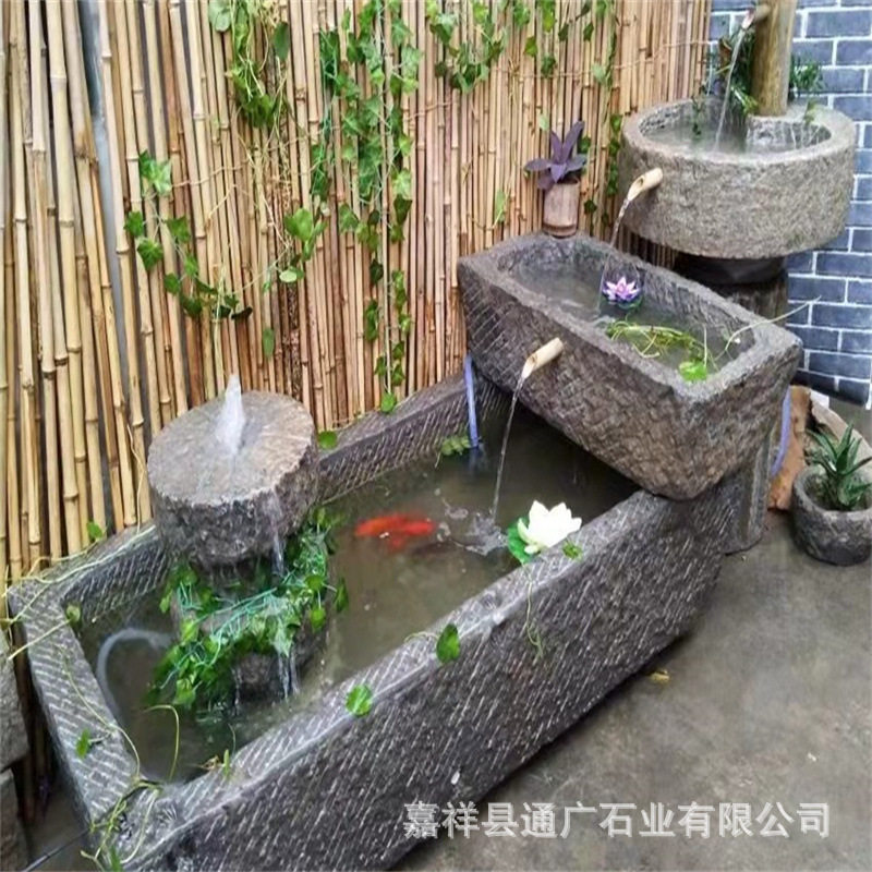 厂家直销石雕老石槽流水摆件