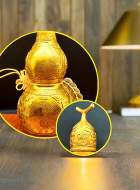 色25cm/卦开口葫57354件芦-黄铜绳六帝钱摆件挂客厅办公室纯黄中