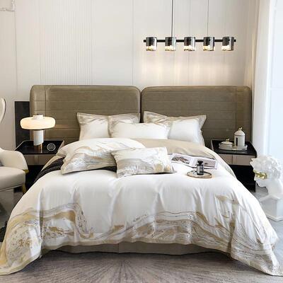 轻奢高支刺绣长绒棉四件套春轻奢纯被套全棉床RDC棉人单双床上秋