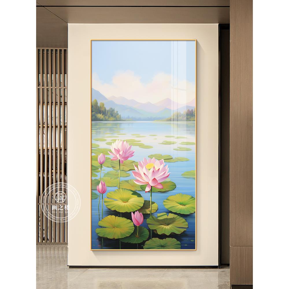 YSL1110-新中式荷花图正玄关画和挂气莲生财花对门壁画竖版2025新