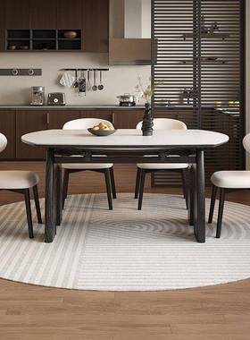 轻奢法餐无品牌/桌复古风圆形岩板餐圆桌椅组合家用小式户型折叠