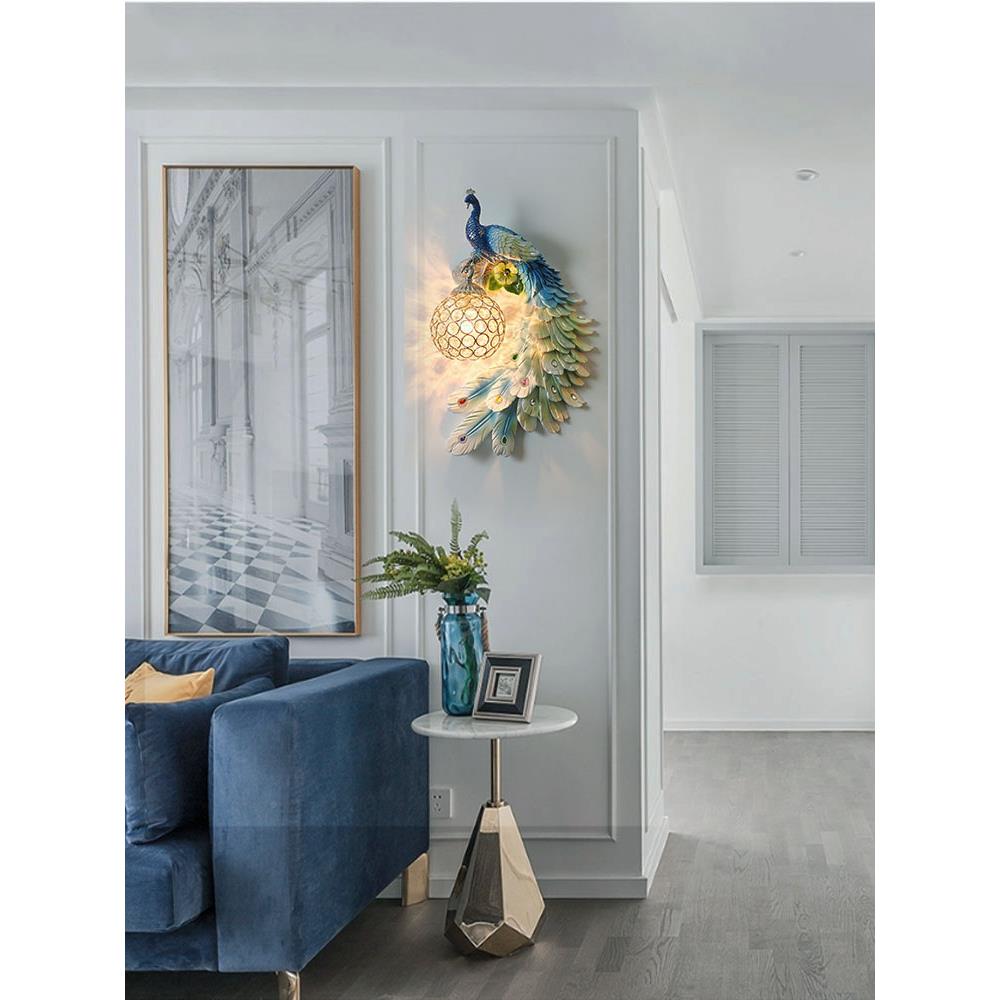 式创意孔雀壁灯式客B-005 1*厅背景墙楼梯法轻奢装饰欧室卧床头灯