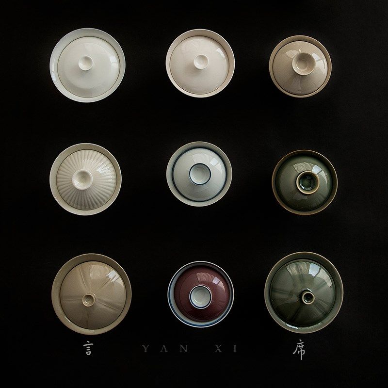 陶瓷盖碗不烫手家用泡茶碗秘釉手绘流水斗笠盖碗单个高档功夫茶具