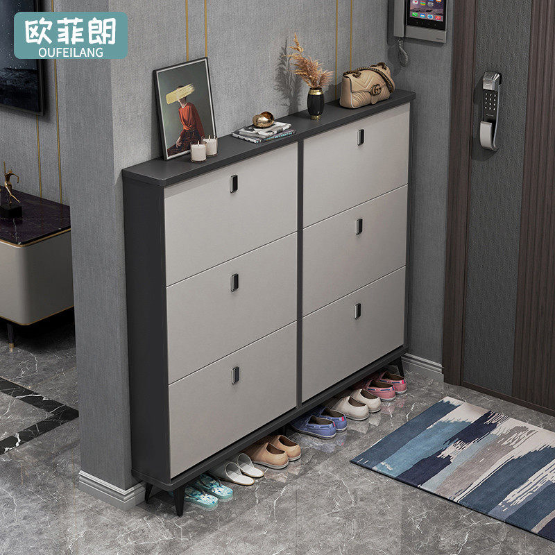 定制鞋柜家用门口新款2024大容量多层双排鞋架子超薄翻斗鞋柜实木