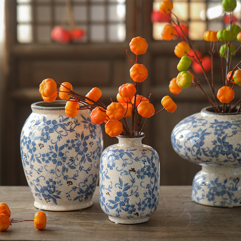 青花瓷仿古陶罐灯笼陶瓷花瓶摆件客厅插花高级感复古玄关装饰品