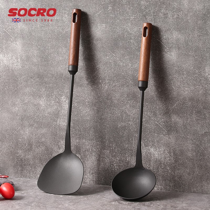 socro玄青锅铲家用装木柄铁铲不粘锅厨具漏勺汤勺炒菜铲子
