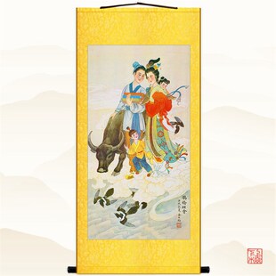 牛郎织女图 七夕节人物画 中式复古装饰画绢布卷轴挂画 来图定制