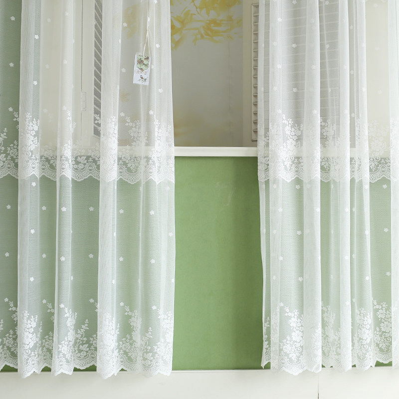 鸢尾乡旅双层波浪白蕾丝衬纱窗纱白纱帘客厅纱帘定制尺寸窗帘