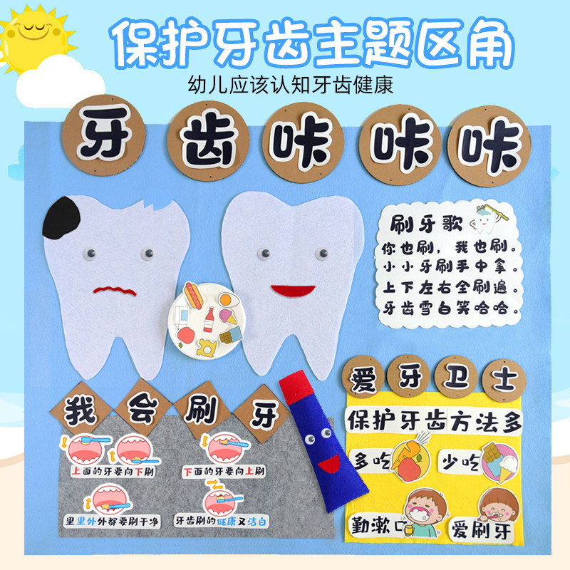 幼儿园环创墙贴保护牙齿主题墙养成好习惯刷牙步骤方法认识健康贴