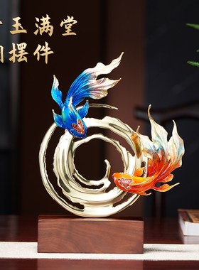 金玉满堂年年有余铜金鱼书柜展示柜电视柜艺术工艺品装饰摆件