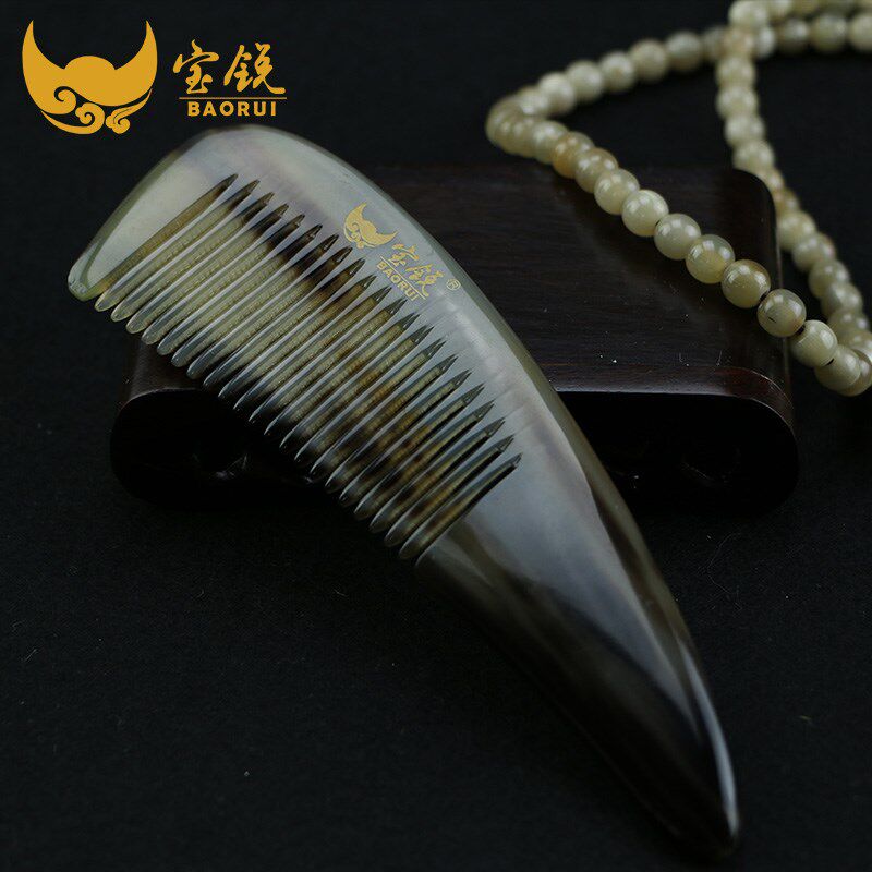 宝锐家用天然黄牛角梳子长发不伤发防静电宽齿按摩头部刮痧防脱发