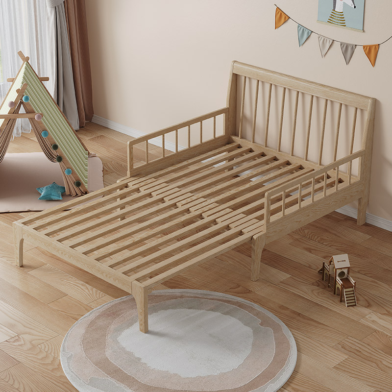 儿童床可伸缩单人床90cm宽1.2米白蜡实木床小户型拼接折叠抽拉床