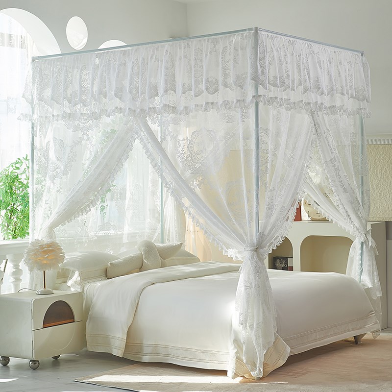 2025新款高级法式提花宫廷落地蚊帐家用卧室三开门防尘顶床幔1.8m