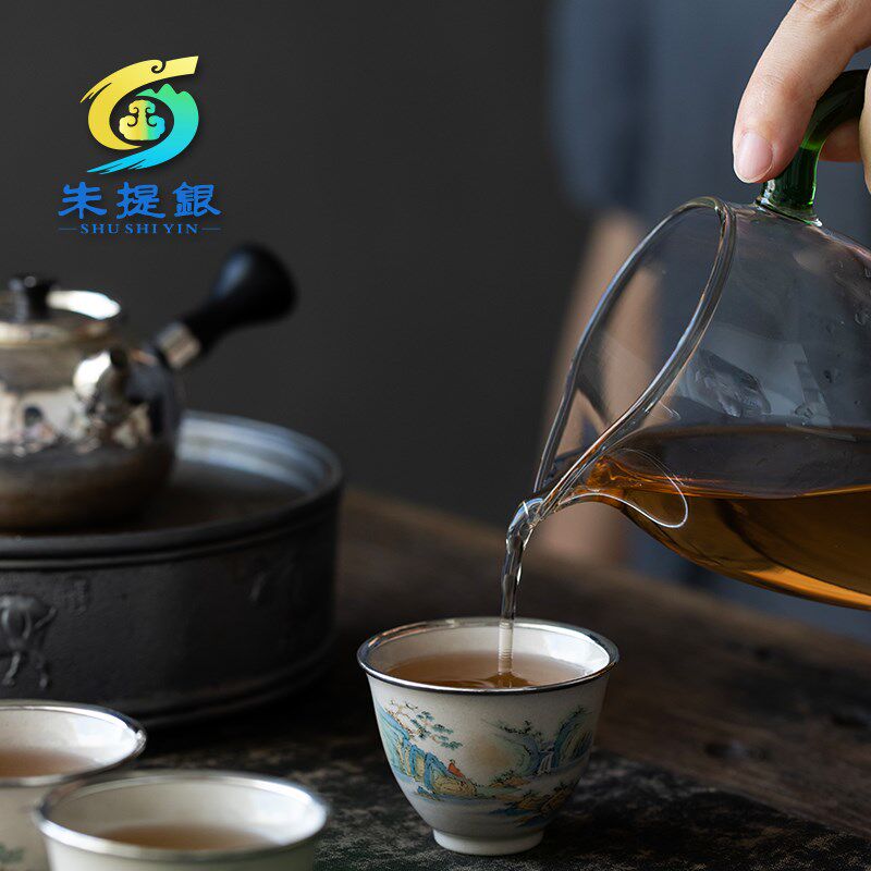 朱提银文创草木灰包银杯釉陶瓷单杯家用品茗杯茶具主人闻香杯送礼