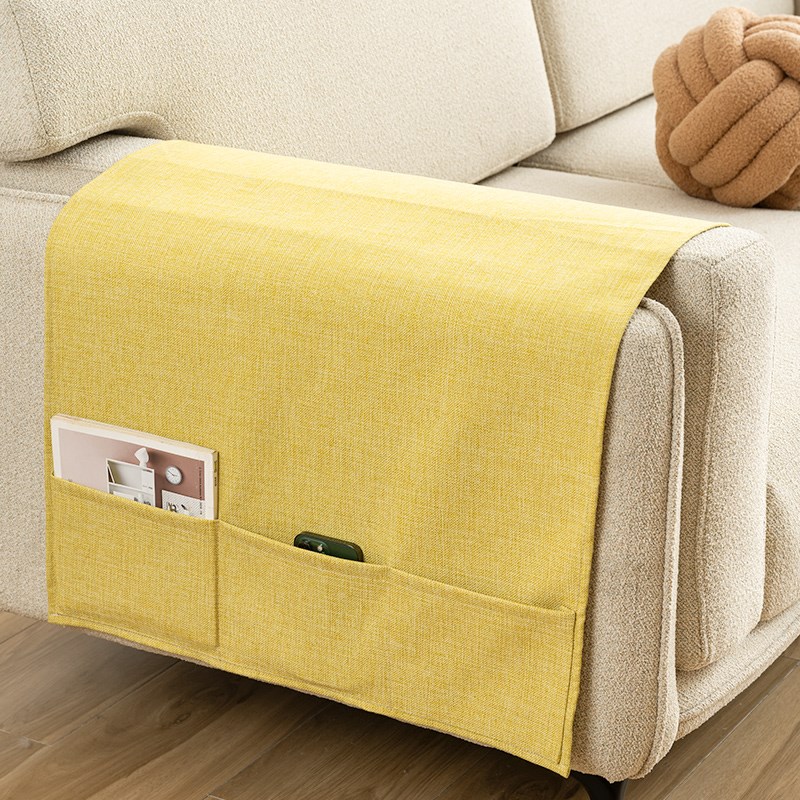 沙发扶手盖巾口袋布艺沙发巾扶手垫盖布搭巾纯色棉麻四季通用百搭