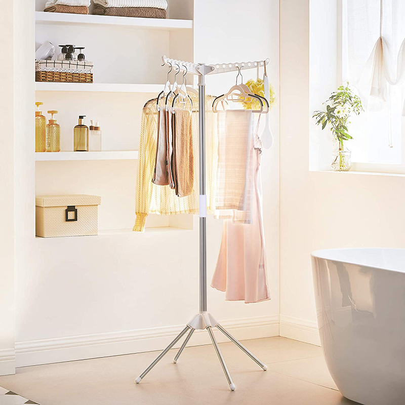 旅行出差酒店便携晾衣架不锈钢室内落地折叠晒衣架伸缩单杆挂衣杆