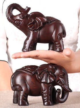 大象摆件一对木质招财客厅木雕电视柜装饰红木木头实木雕刻工艺品