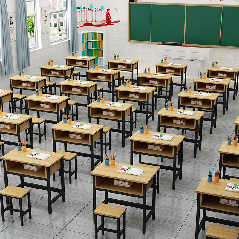学生课桌椅双层带抽屉课桌补习班辅导单人双人会议培训课桌