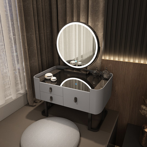 全实木高端飘窗梳妆台多功能黑色系塌塌米小户型带灯迷你公主妆台