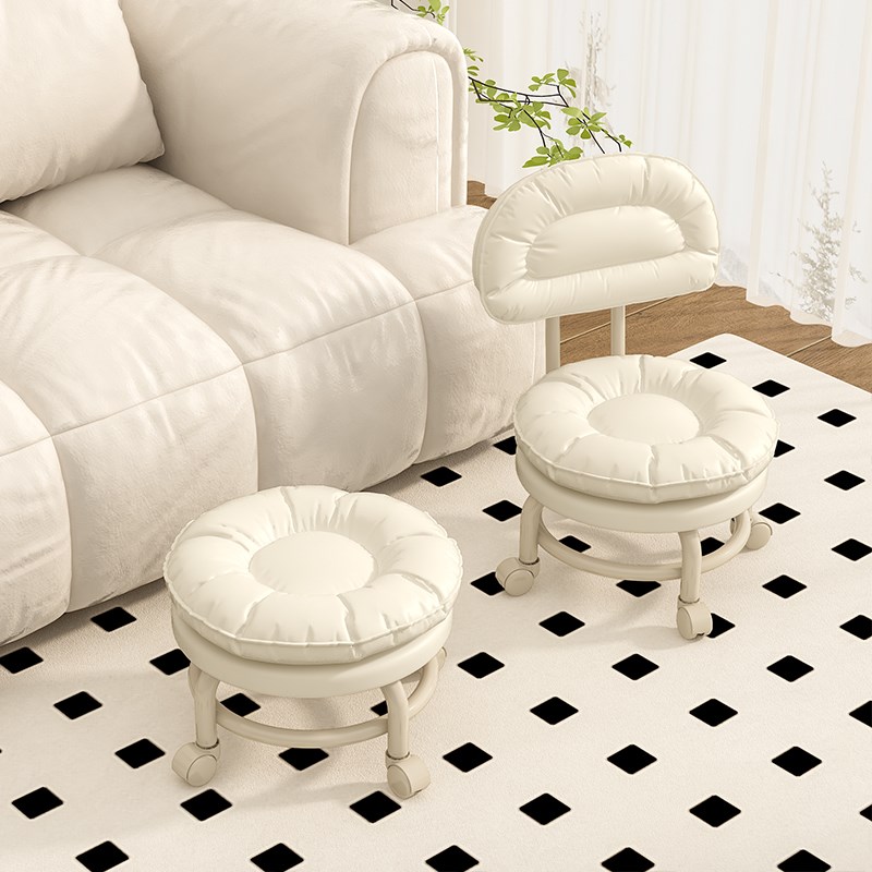 万向轮小凳子滑轮矮凳家用带轮板凳懒人带娃圆凳靠背椅门口换鞋凳