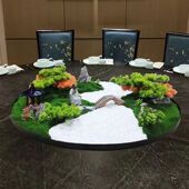 中式 饰摆花桌芯花艺台面布置 餐桌中间转盘摆件盆景酒店造景圆桌装