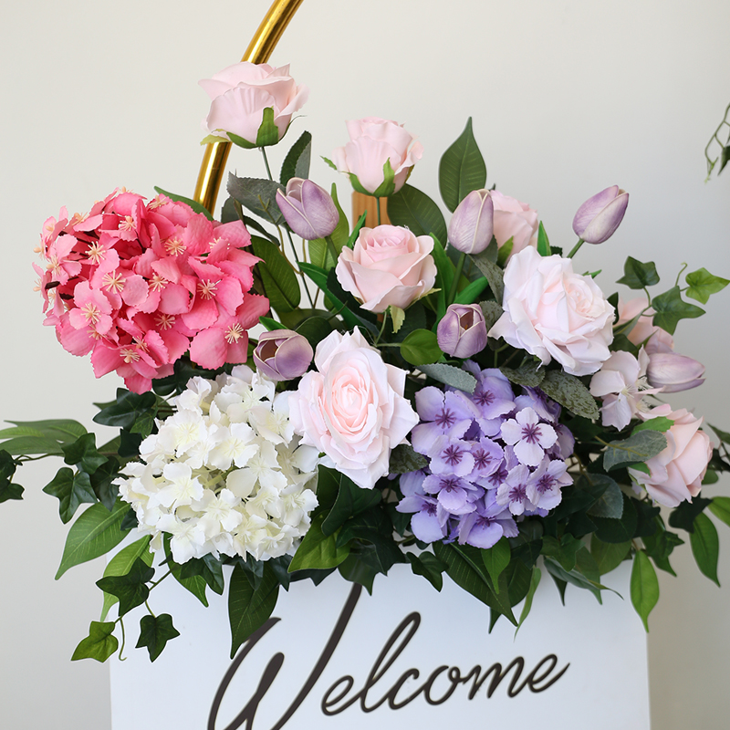 粉色迎宾花艺结婚活动拍照花架花卉拱门壁挂花排牌仿真花艺水牌花
