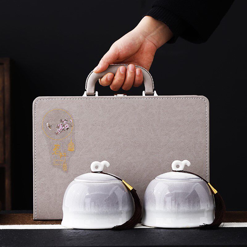 高档皮包茶叶罐礼品盒白茶龙井茶半斤装毛尖碧螺春通用密封罐印字