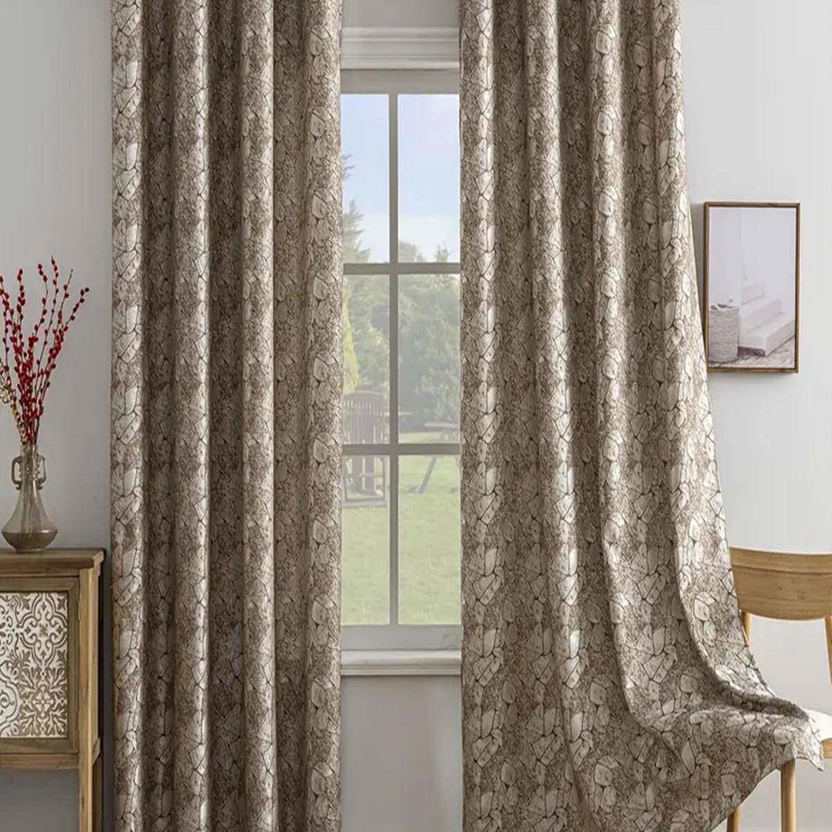 1pc新款石头图案布家用遮光隔热加厚客厅卧室装饰穿杆窗帘