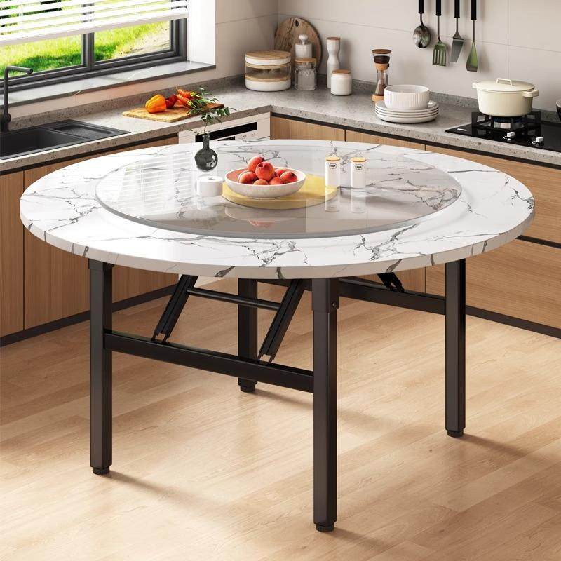 圆桌家用小户型圆形餐桌10人位吃饭桌子餐饮商用折叠圆餐桌加转盘