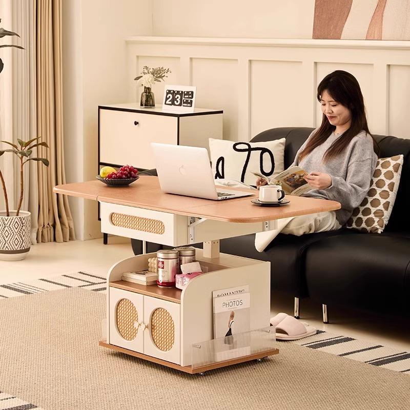 中古风折叠茶几桌客厅家用茶桌储物沙发边几可移动升降复古小桌子