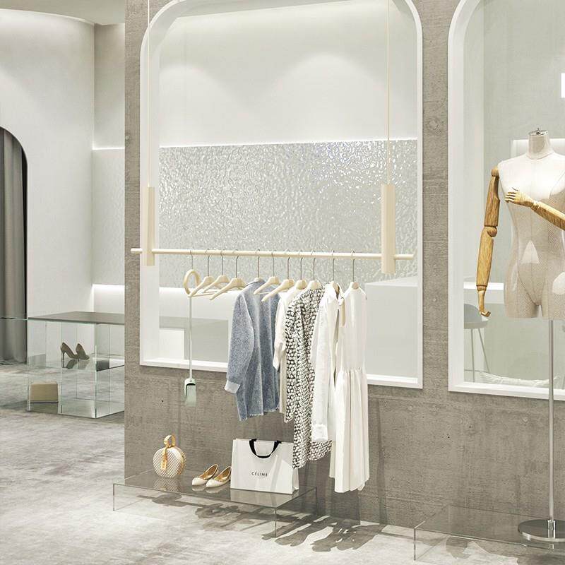服装店不锈钢吊顶展示架男女童装挂衣架婚纱架橱窗黑色奶白色货架