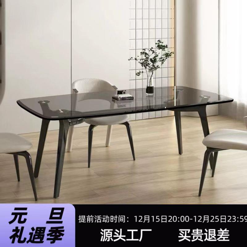 极简钢化玻璃餐桌家用现代轻奢饭桌长方形简约悬浮餐桌设计师定制