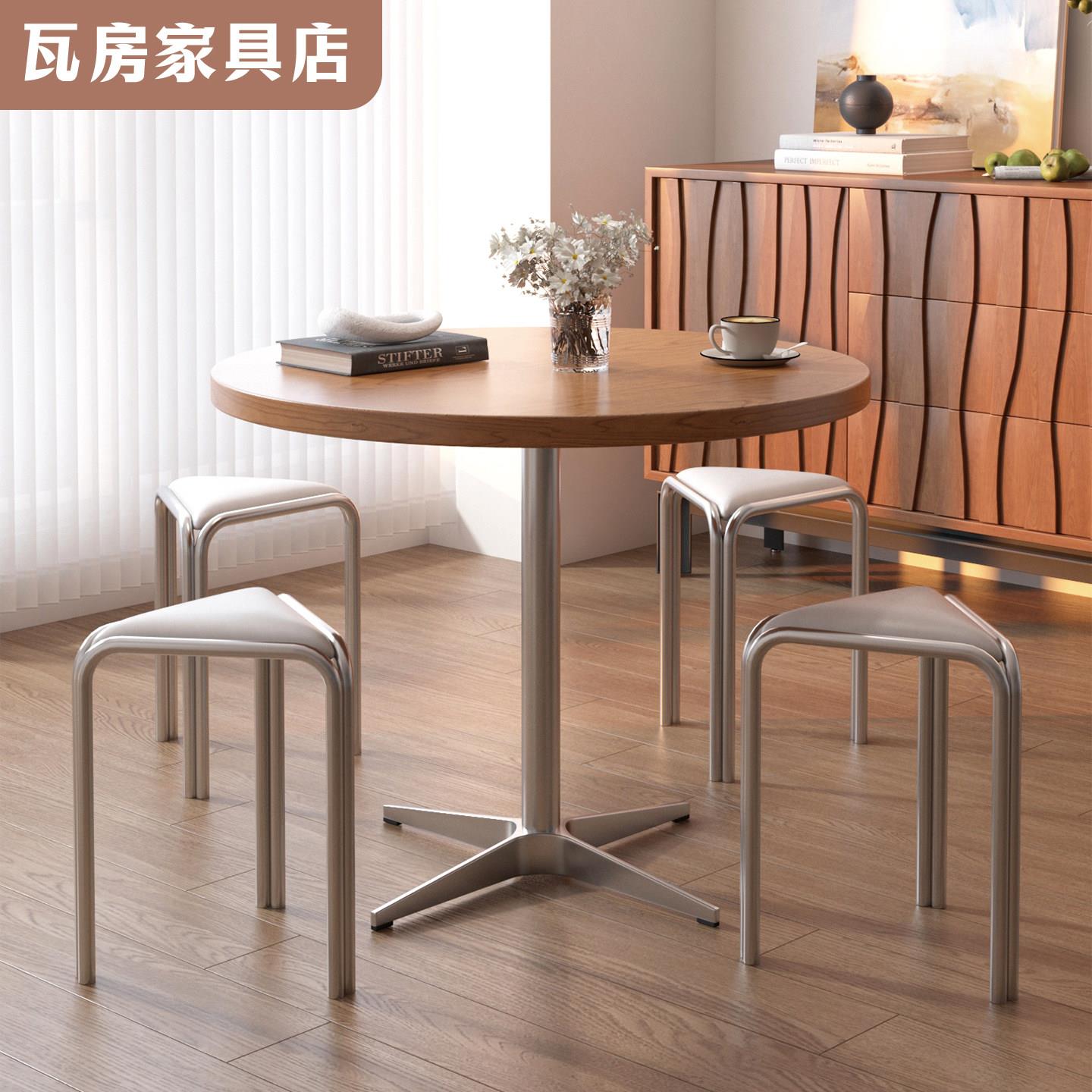 网红咖啡厅桌椅组合简约休闲商用实木小圆桌奶茶店餐厅圆形餐桌椅
