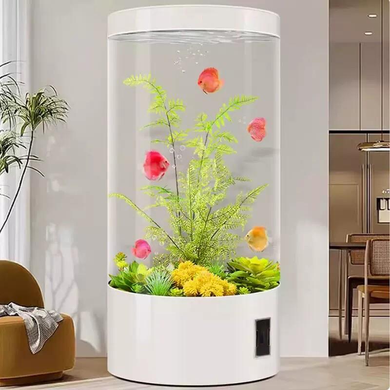 圆形鱼缸客厅中型家用落地立柱式水族箱智能生态玻璃圆柱形鱼缸