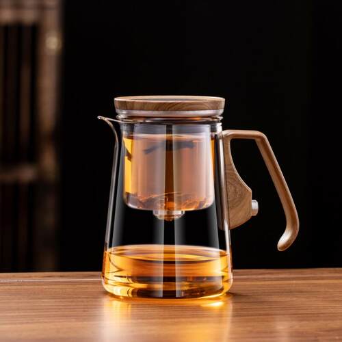 新款顶壶飘逸杯一键茶水分离泡茶壶无杆磁吸玻璃飘逸壶茶水分离杯