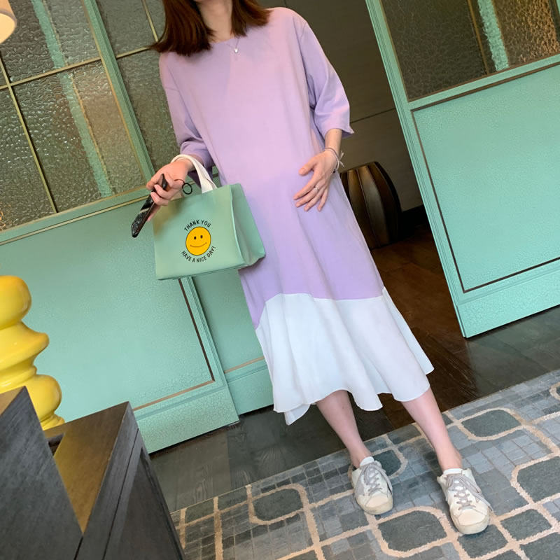 孕妇夏装连衣裙长款短袖t恤裙2021夏款孕妇装潮辣妈个性夏天裙子