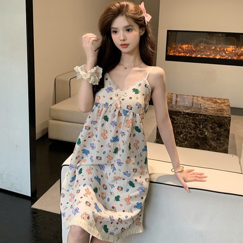 带胸垫睡裙女夏季新款仿棉可爱卡通纯欲吊带睡衣家居服大码薄款,女士内衣/男士内衣/家居服,睡裙,淘宝优惠券,粉丝福利购,淘宝优惠卷