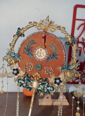 婚礼娘团扇新高出嫁秀禾FTC结婚级i感红色扇子喜扇龙凤双面dy材料