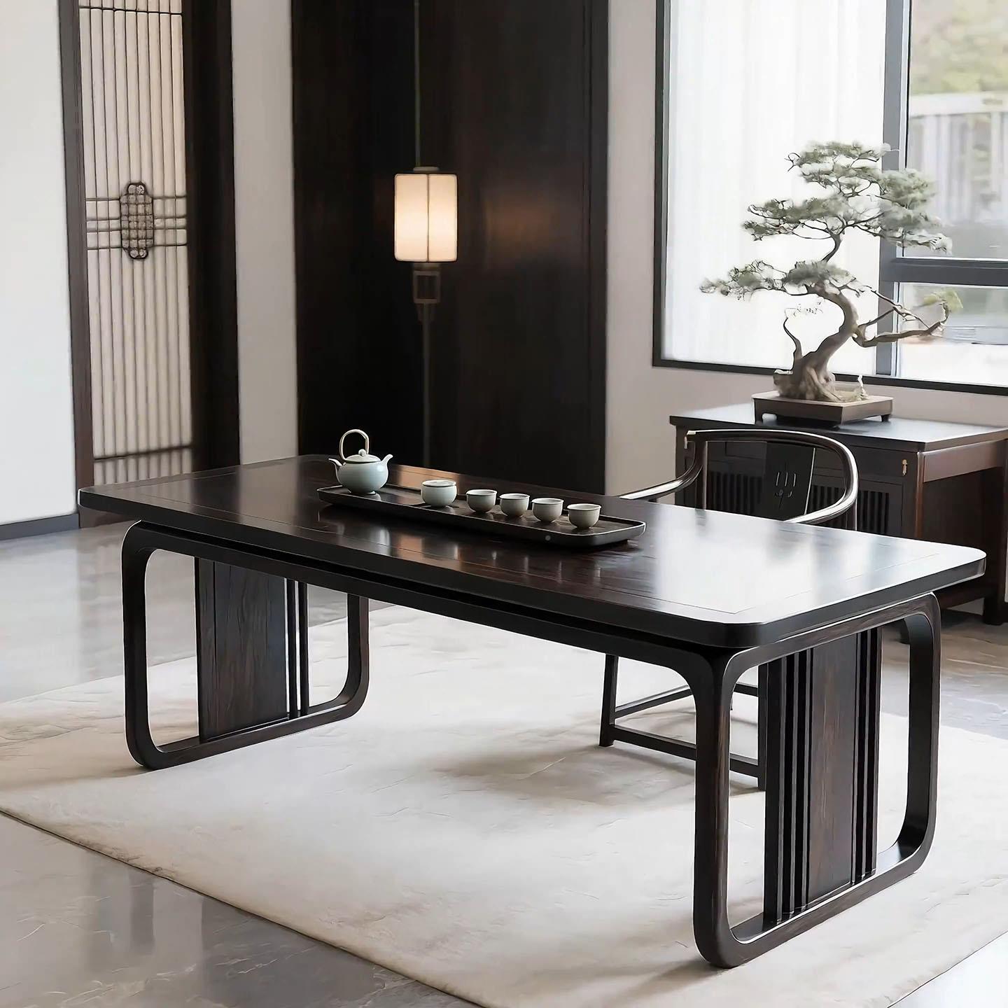 新中式茶现代极简轻奢朗象风乌木实木台桌茶台茶室阳家用别金墅泡