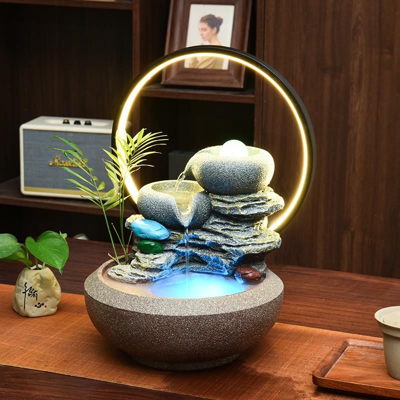 简约风水开视业礼JZR流水摆件循环水客厅电柜办公室招财装饰乔迁