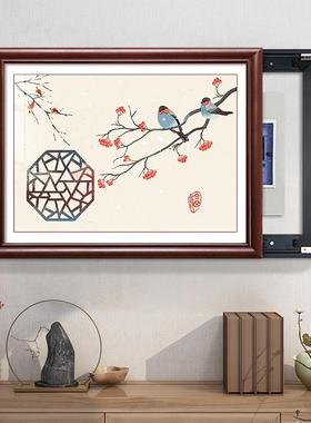 电新中式电表箱装LM80581闸画2025新款免打孔电遮挡盒壁画餐厅配