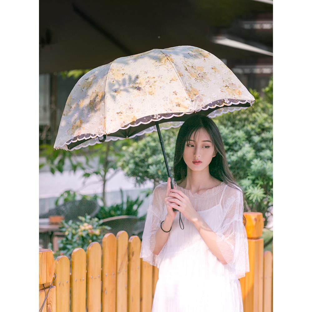 防深拱形太阳伞晒防紫外线宫廷罗波D458公主伞型双层阿蕾丝黑胶遮