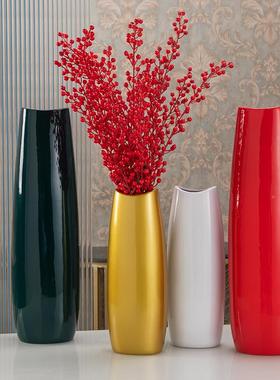 落地白色m圆大花瓶 6ION0c红色陶花瓶 客厅墨绿色花瓷器椭金色可