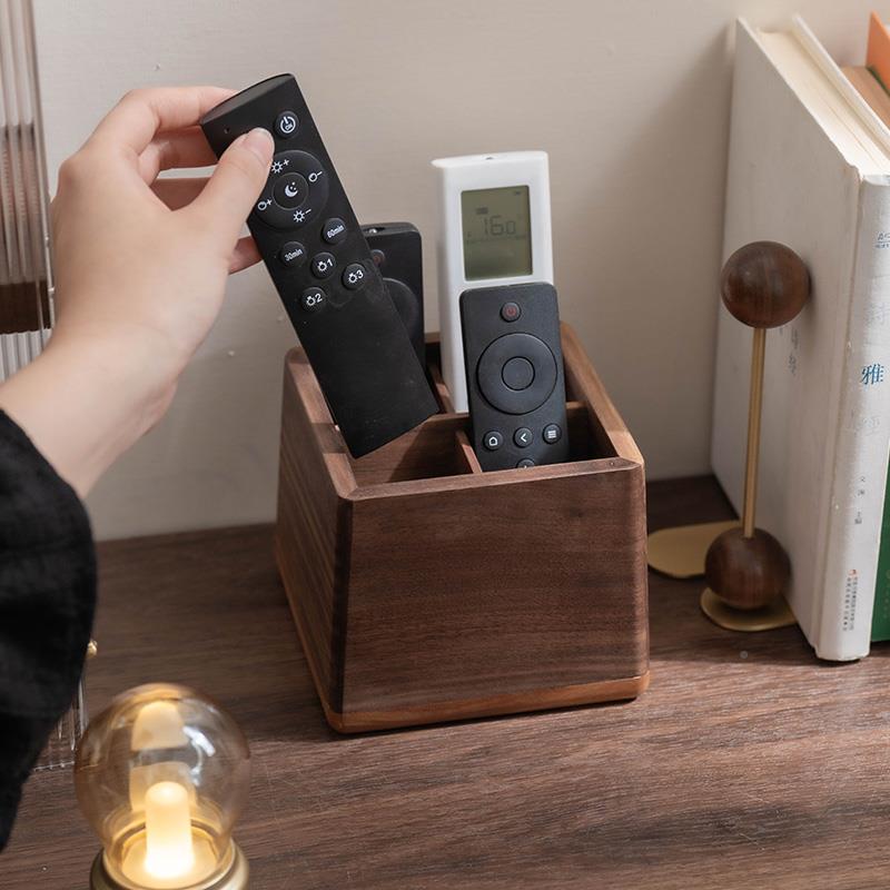 黑木胡桃木COI遥器收纳家用桌面大容量实盒四格客厅床头储物控轻