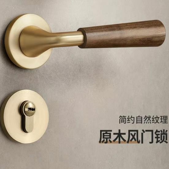 卧室家用木门锁内金色PIN室整套门房门锁磁吸静音实木质复古木门