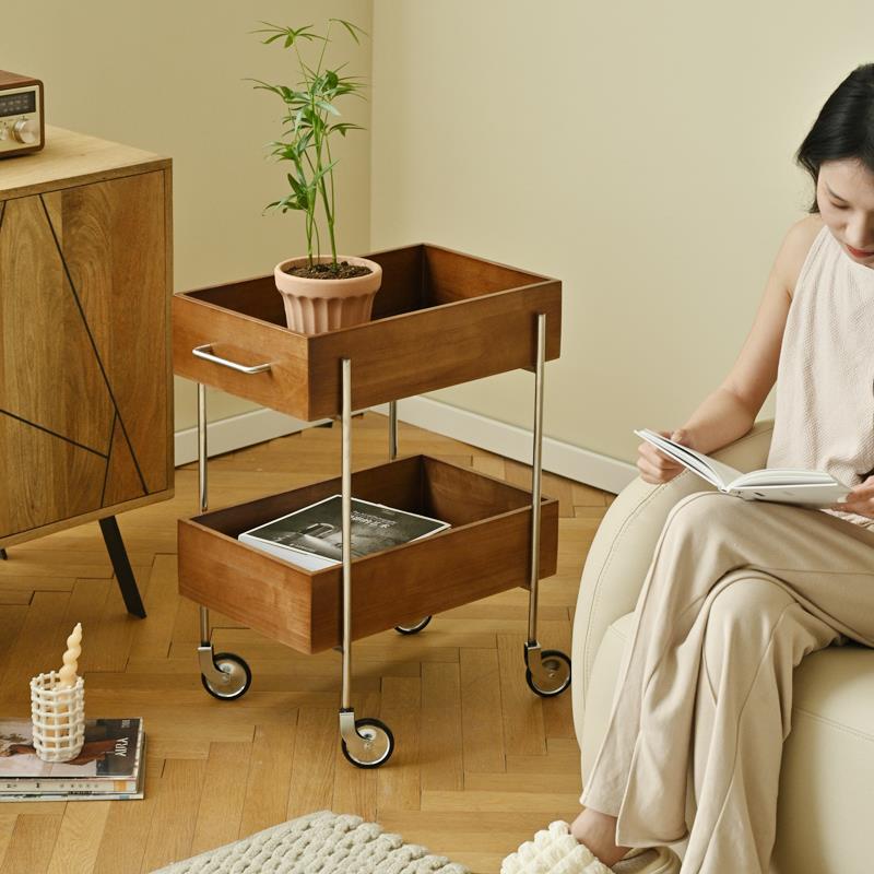 中古推边几小TOY88-60车户型客厅发沙边柜不锈钢原木小层推车双置