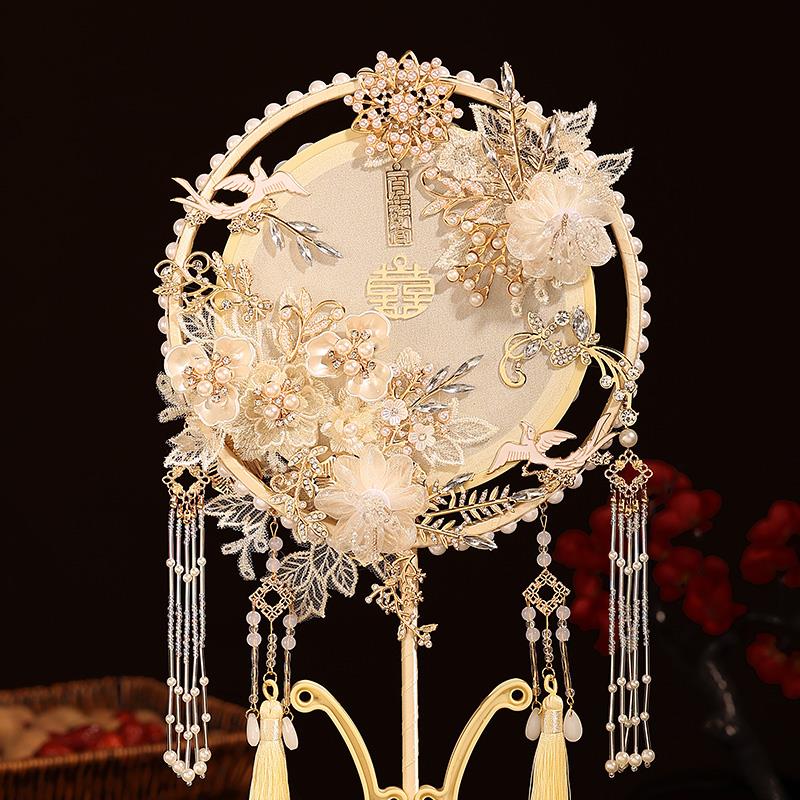 送闺蜜新结婚TNK礼物款新扇娘遮豪华纯手工团扇高档古典成品子面