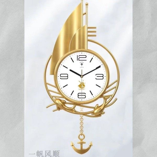 北极星静音钟表欧式个性创意卧室金属盘摇摆石英客厅挂钟金色热销