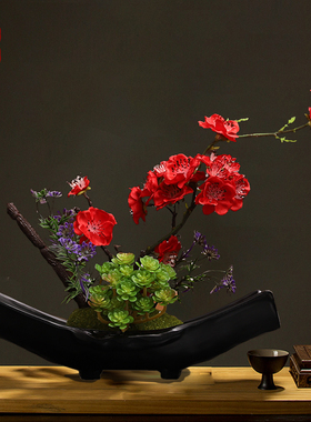 中式家居装饰仿真梅花花艺摆件餐桌花电视柜摆设腊梅假花绢花